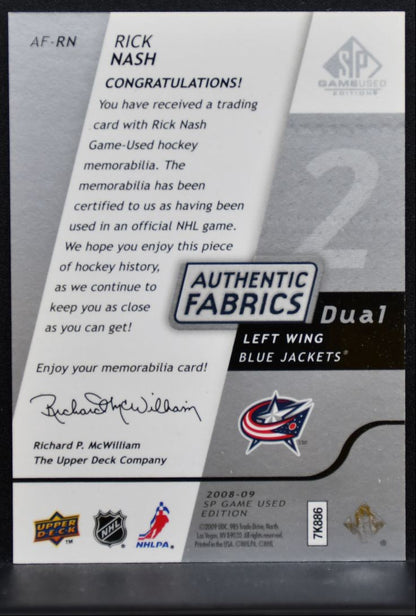 2008-09 SP Game Used Authentic Fabrics Dual Rick Nash AF-RN Jackets Jersey 2387
