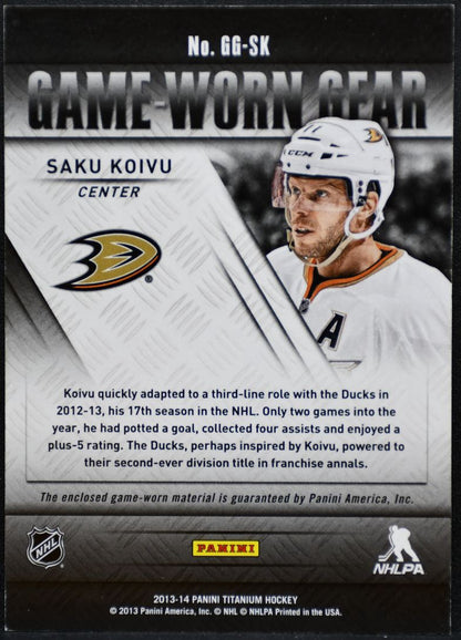 2013-14 Panini Titanium Game-Worn Gear Saku Koivu GG-SK Ducks Jersey 9362