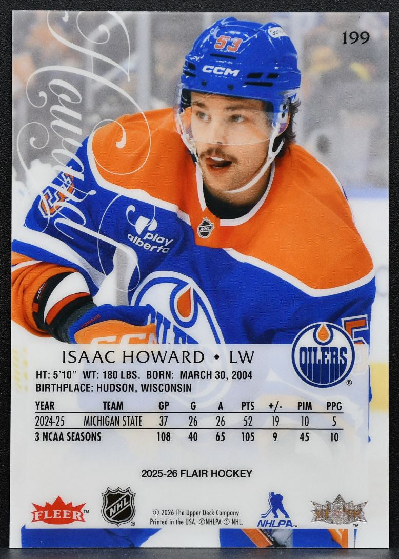2025-26 Flair Rookie Isaac Howard 199 Edmonton Oilers RC 0269