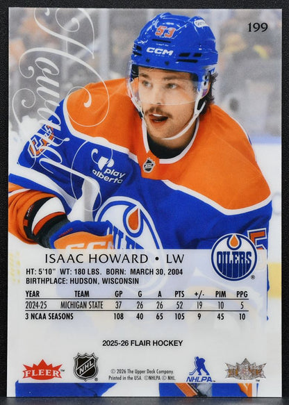 2025-26 Flair Rookie Isaac Howard 199 Edmonton Oilers RC 0269