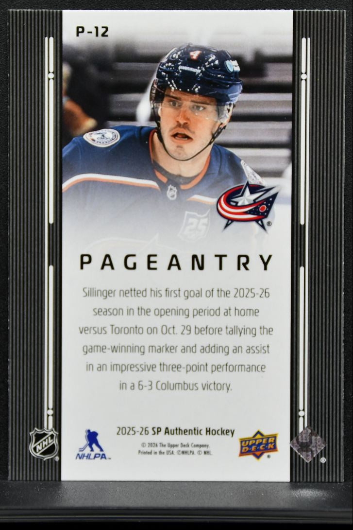 2025-26 SP Authentic Pageantry Cole Sillinger P-12 Columbus Blue Jackets 9201
