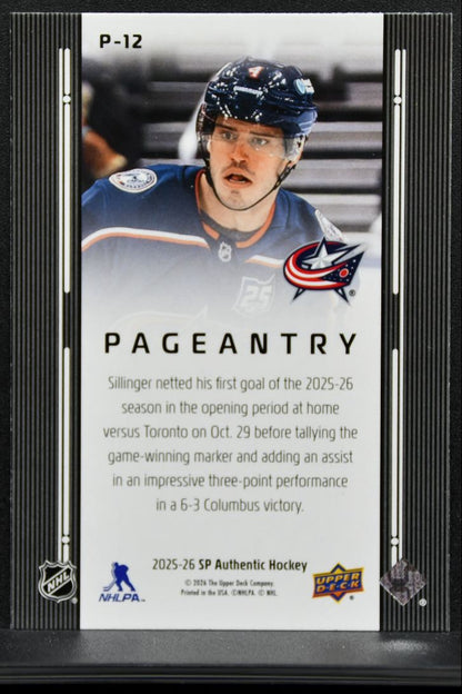 2025-26 SP Authentic Pageantry Cole Sillinger P-12 Columbus Blue Jackets 9201