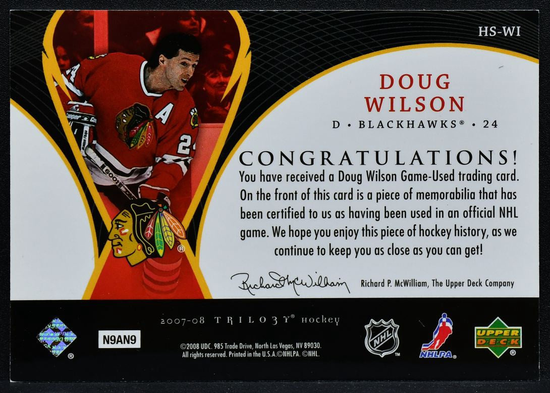 2007-08 UD Trilogy Honorary Swatches Doug Wilson HS-W1 Blackhawks Jersey 3657