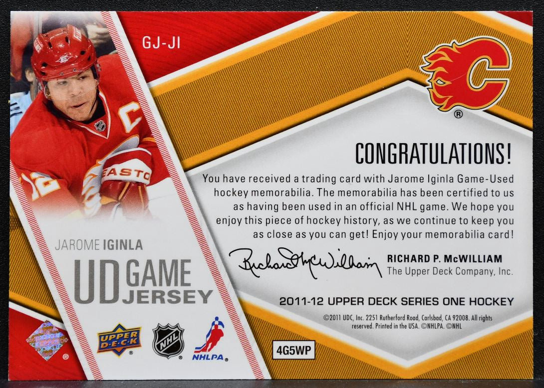 2011-12 UD Series 1 UD Game Jerseys Jarome Iginla GJ-JI Flames Jersey 3148