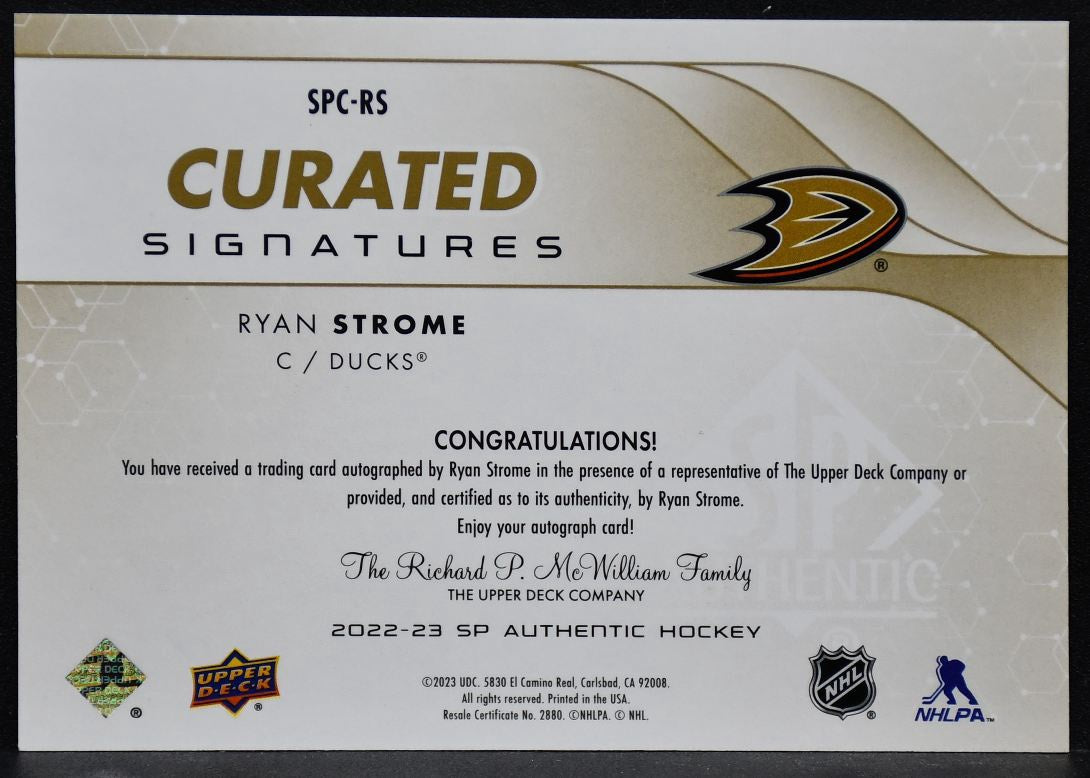 2022-23 SP Authentic Curated Signatures Ryan Strome SPC-RS Anaheim Ducks Auto