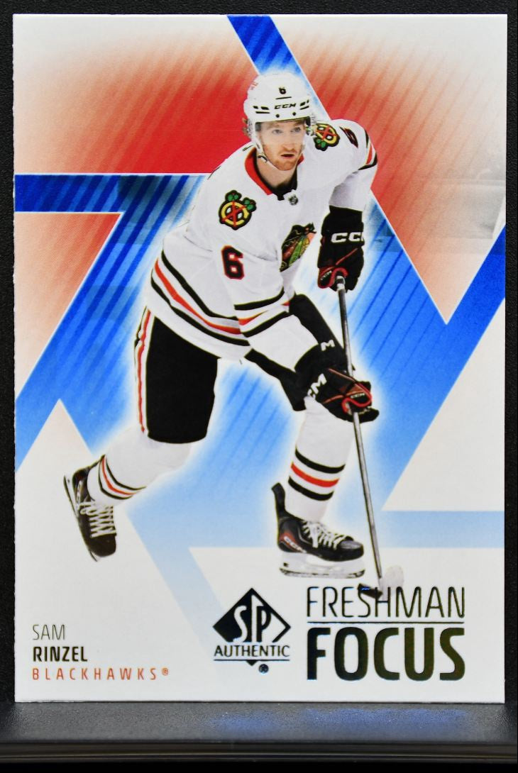 2025-26 SP Authentic Freshman Focus Blue Sam Rinzel Chicago Blackhawks RC 8273