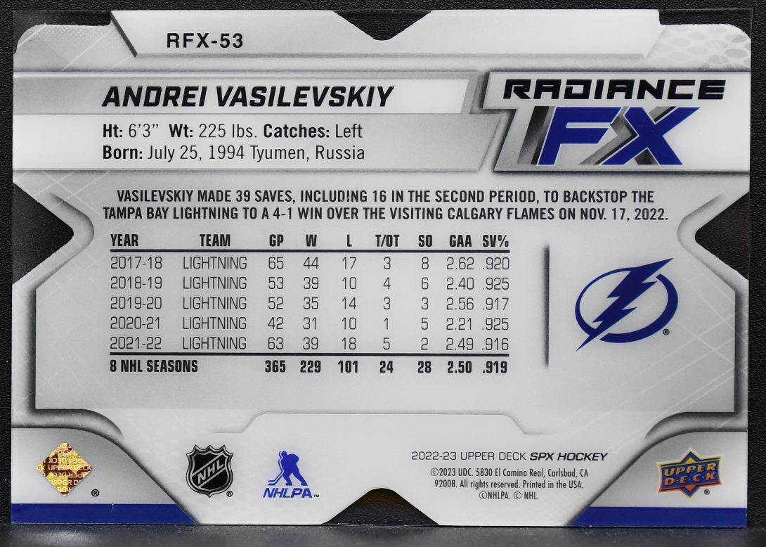2022-23 SPx Radiance FX Gold Andrei Vasilevskiy RFX-53 Tampa Bay Lightning 78/99 8007