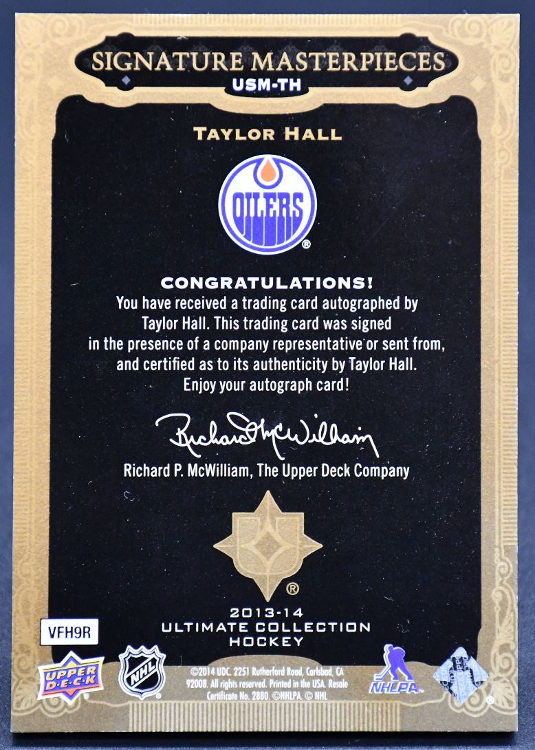 2013-14 UD Ultimate Collection Signature Masterpiece Taylor Hall USM-TH Auto
