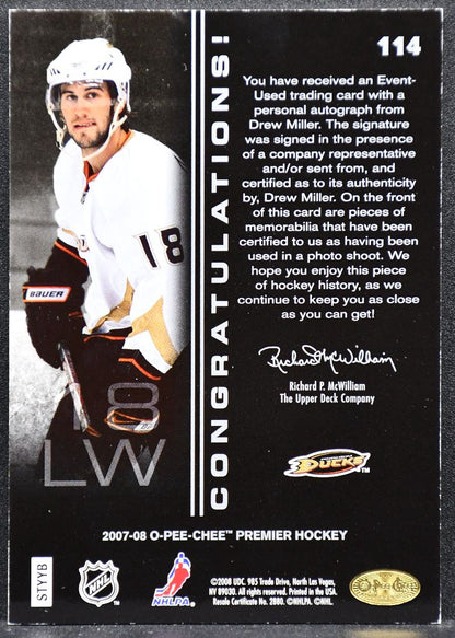 2007-08 O-Pee-Chee Premier Rookies Gold Drew Miller 114 RC Auto Patch 4006