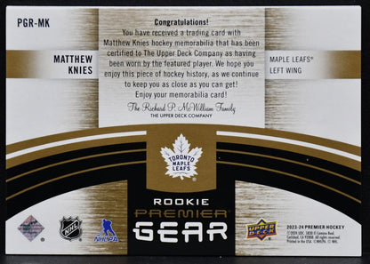2023-24 UD Premier Matthew Knies PGR-MK Toronto Maple Leafs RC 16/25 Patch
