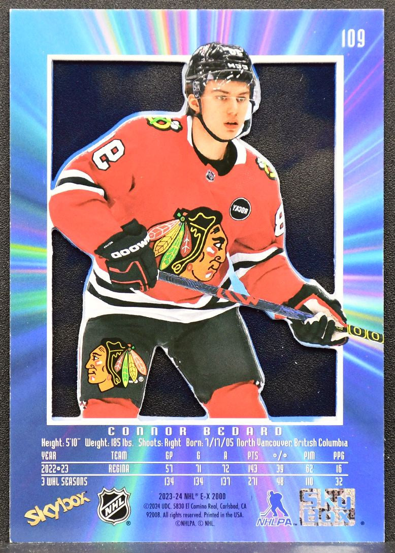 2023-24 SkyBox E-X 2000 Connor Bedard 109 Chicago Blackhawks RC 8495