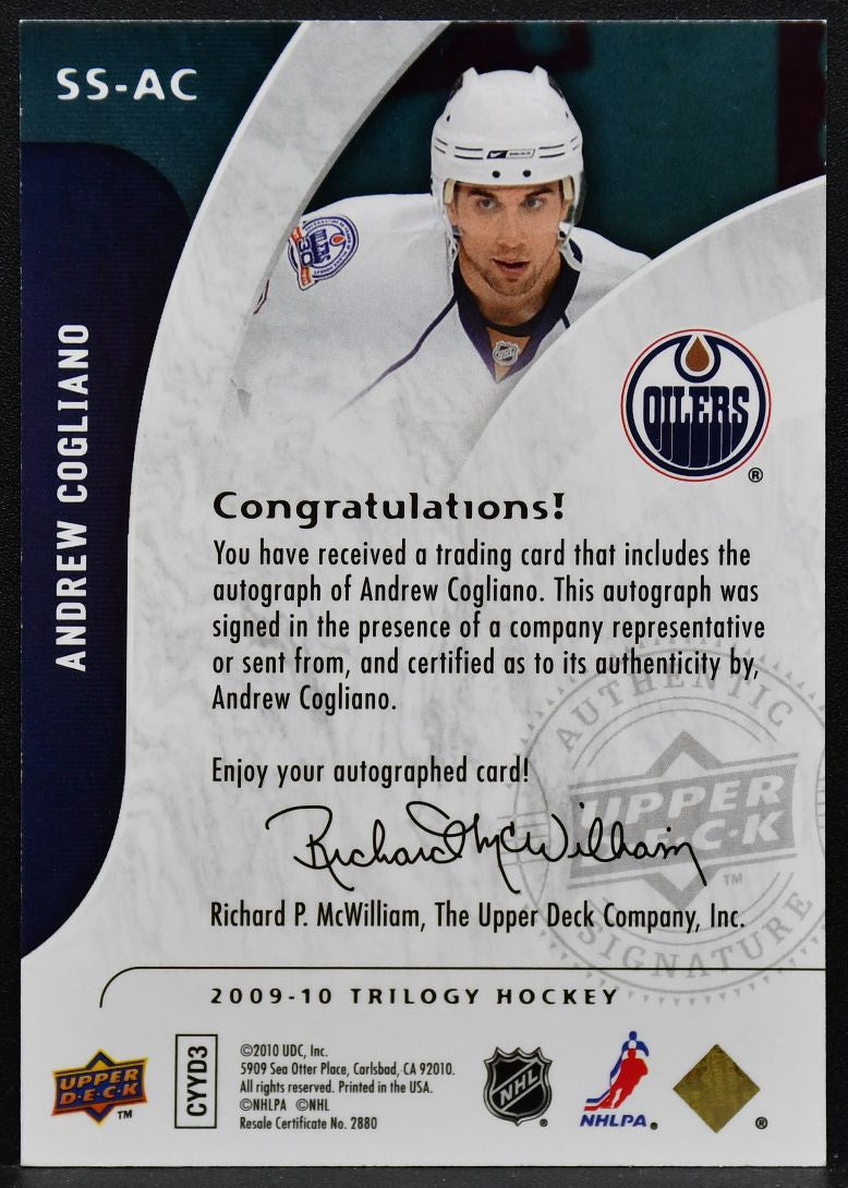 2009-10 UD Trilogy Superstar Scripts Andrew Cogliano SS-AC Oilers Auto 1844
