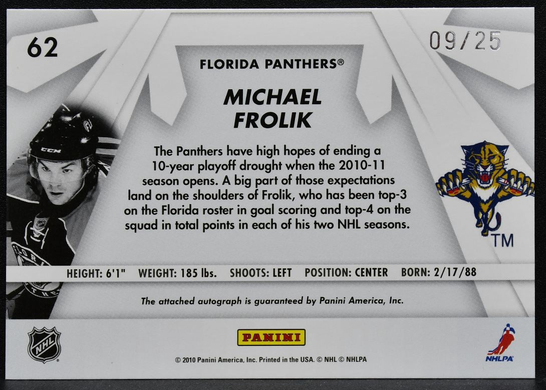 2010-11 Donruss Boys of Winter Autographs Michael Frolik 62 Auto 09/25 5386