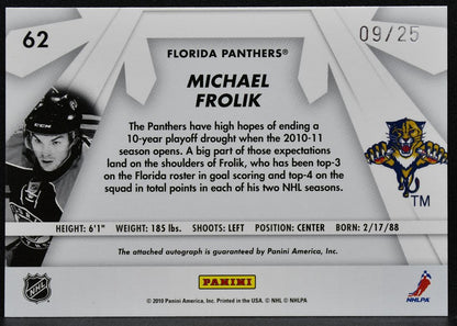 2010-11 Donruss Boys of Winter Autographs Michael Frolik 62 Auto 09/25 5386