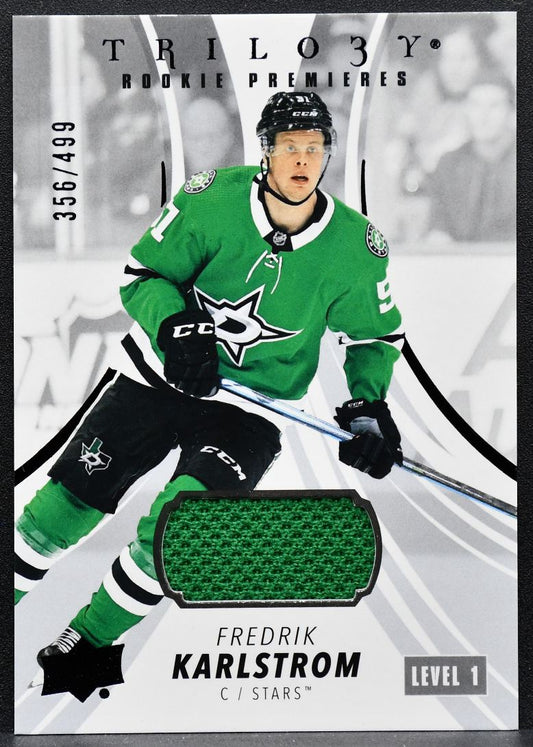 2022-23 UD Trilogy Black Foil Memorabilia Fredrik Karlstrom Stars Jersey 3864