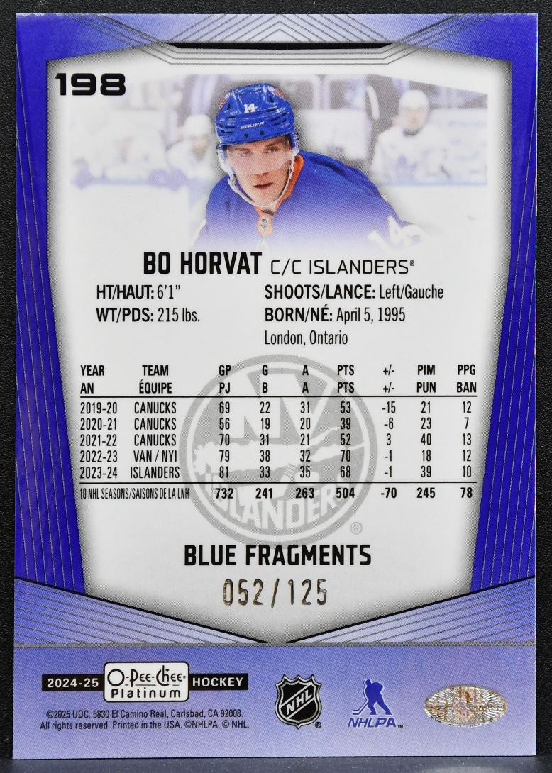 2024-25 O-Pee-Chee Platinum Blue Fragments Bo Horvat 198 Islanders 052/125 0603