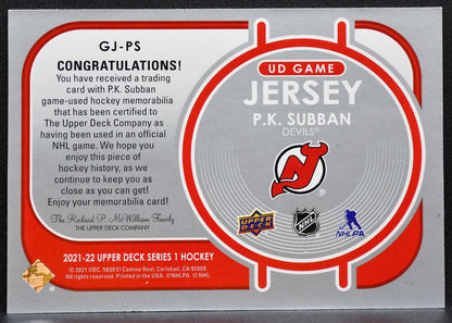 2021-22 Upper Deck Series 1 UD Game Jersey P.K. Subban GJ-PS Devils Jersey 2492