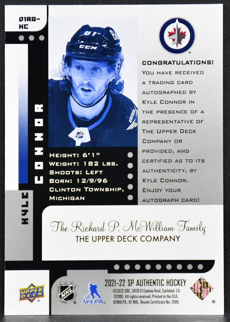 2021-22 SP Authentic 2001-02 Retro Autos Kyle Connor 01RA-KC Auto 12/25
