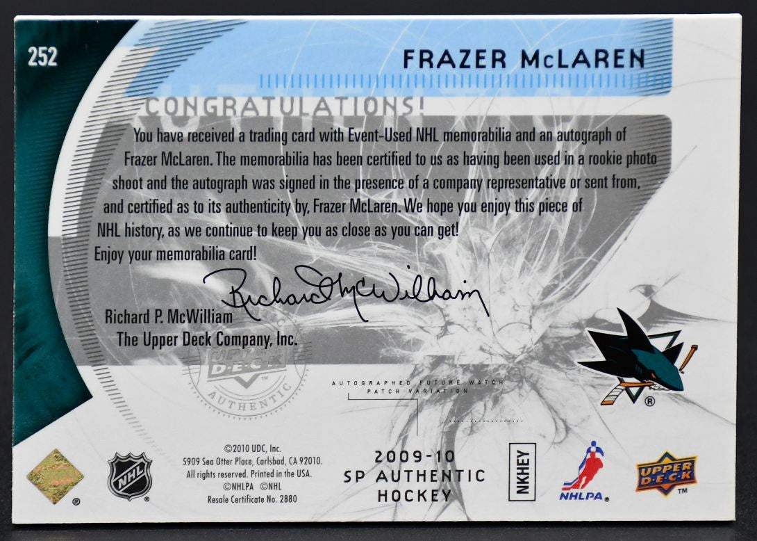 2009-10 SP Authentic Future Watch Auto Patch McLaren 252 RC Auto 033/100 Patch