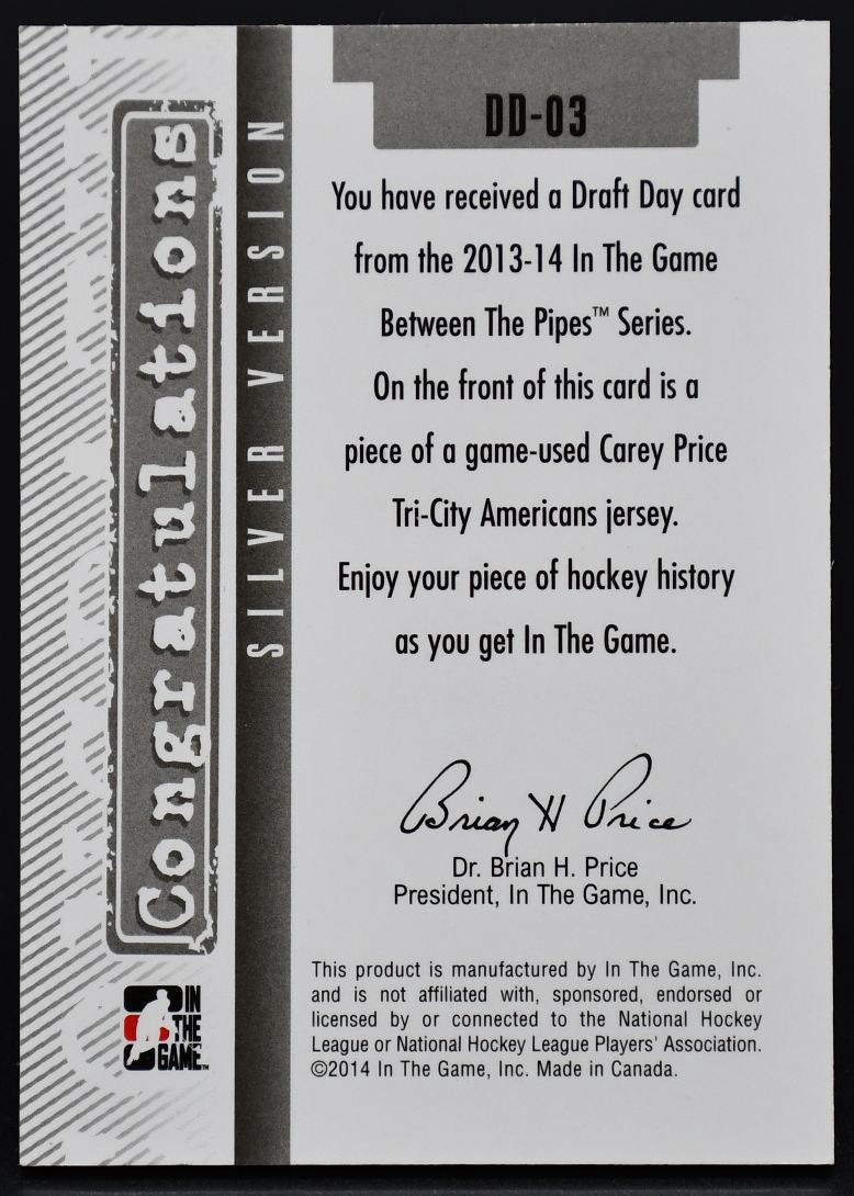2013-14 In The Game Between the Pipes Draft Day Jerseys Silver Price DD-03