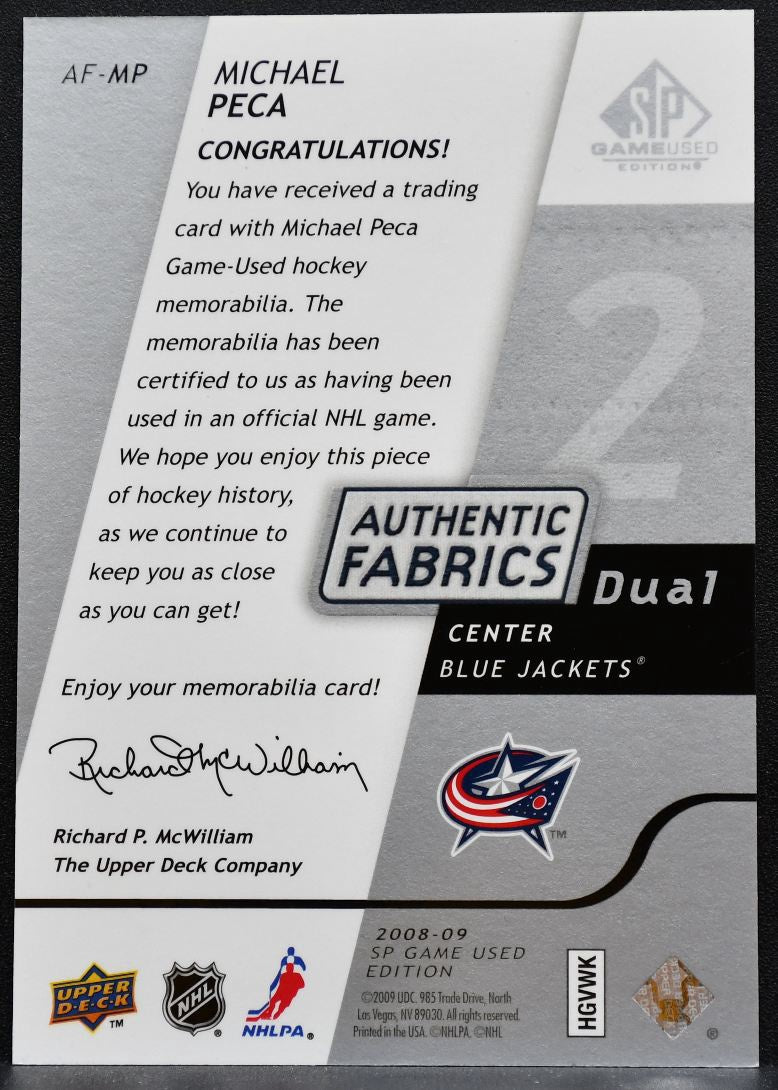 2008-09 SP Game Used Authentic Fabrics Dual Michael Peca Jackets Jersey 5772