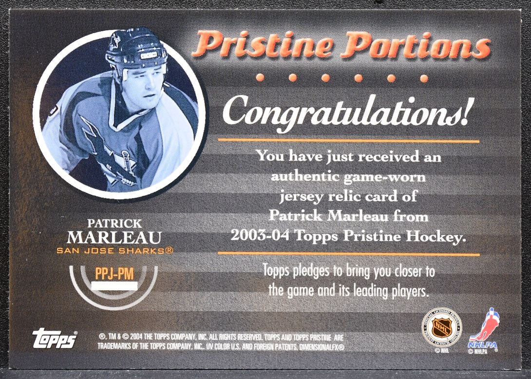 2003-04 Topps Pristine Portions Jersey Patrick Marleau PPJ-PM Sharks Jersey 1502