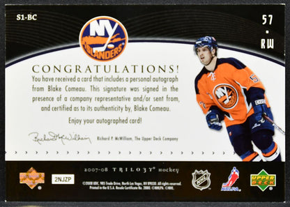 2007-08 UD Trilogy Script One Young Stars Blake Comeau Islanders RC Auto 2427