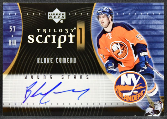 2007-08 UD Trilogy Script One Young Stars Blake Comeau Islanders RC Auto 2427