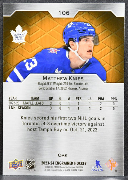 2023-24 UD Engrained Rookie Oak Matthew Knies Maple Leafs RC 283/399 5930