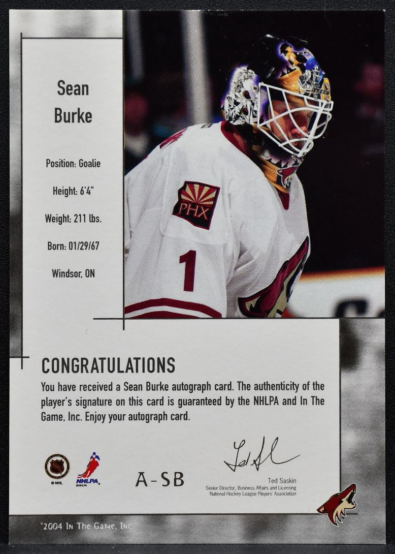 2003-04 In The Game Used Signature Series Sean Burke Phoenix Coyotes Auto 1230