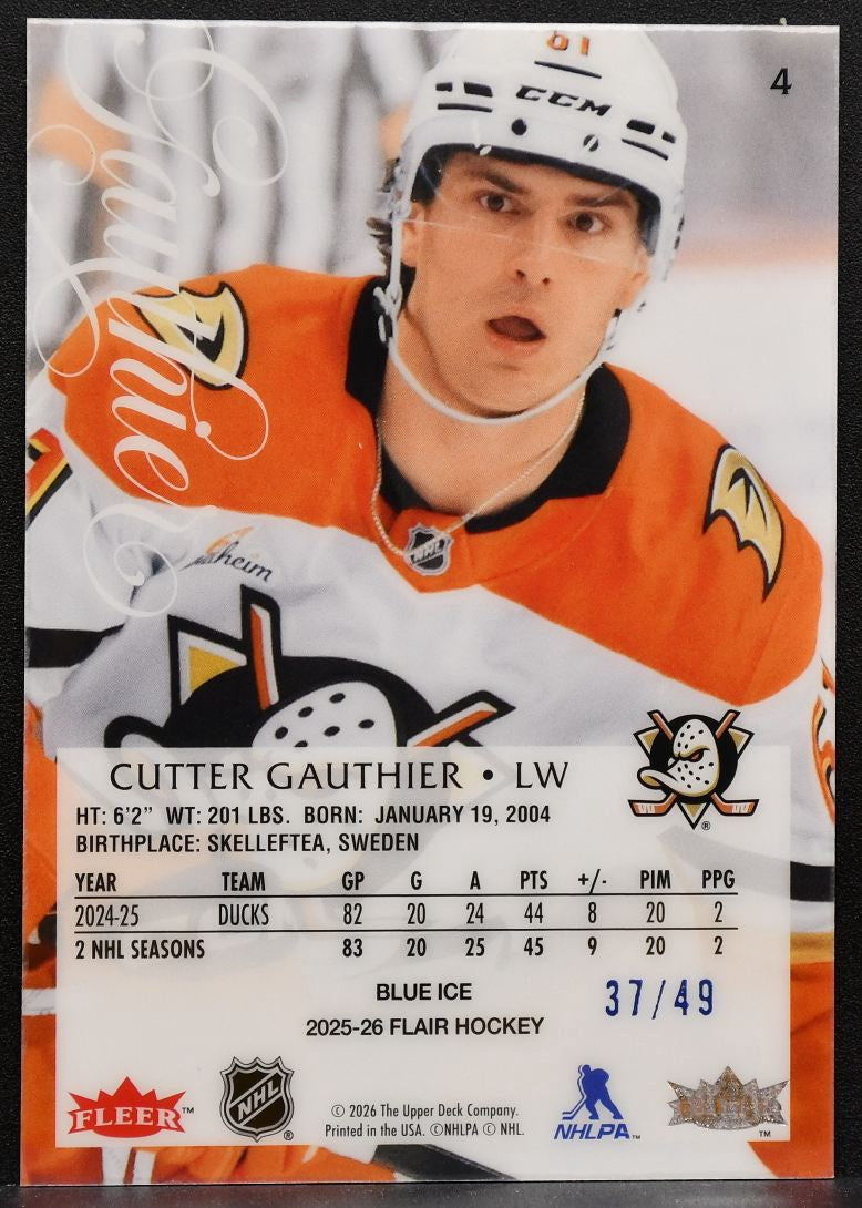 2025-26 Flair Blue Ice Cutter Gauthier 4 Anaheim Ducks 37/49 8709