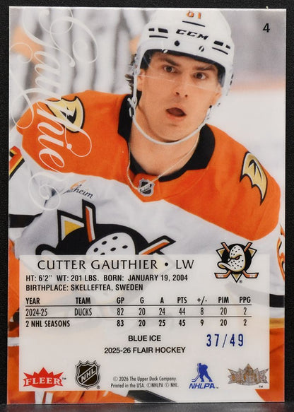 2025-26 Flair Blue Ice Cutter Gauthier 4 Anaheim Ducks 37/49 8709