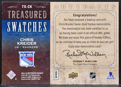 2014-15 UD Artifacts Treasured Swatches Jerseys Blue Chris Kreider Jersey 3117