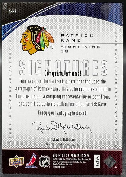 Carte autographiée Patrick Kane S-PK des Blackhawks de Chicago, collection « Be A Player » UD 2009-10