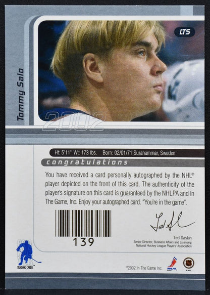 2001-02 Be a Player Signature Series Autographs Tommy Salo LTS Oilers Auto 9215