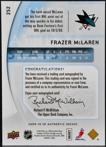 2009-10 SP Authentic Future Watch Auto Frazer McLaren 252 RC Auto /999 5723