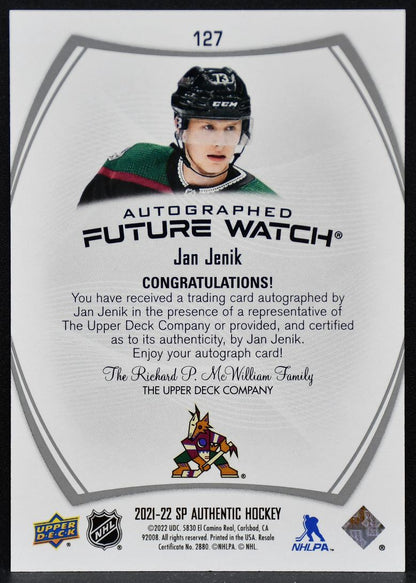 2021-22 SP Authentic Future Watch Jan Jenik 127 Coyotes RC Auto 593/999 4548