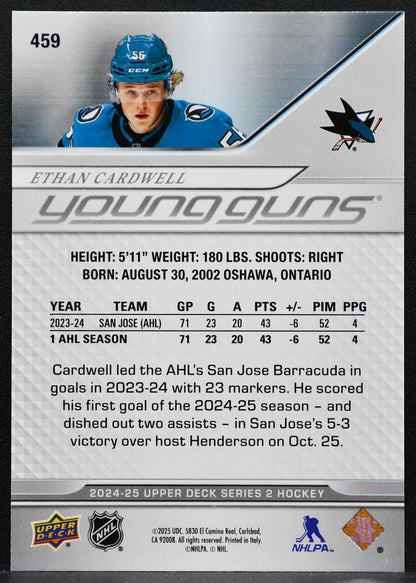 2024-25 Upper Deck Series 2 Young Guns Ethan Cardwell 459 Sharks RC 2911