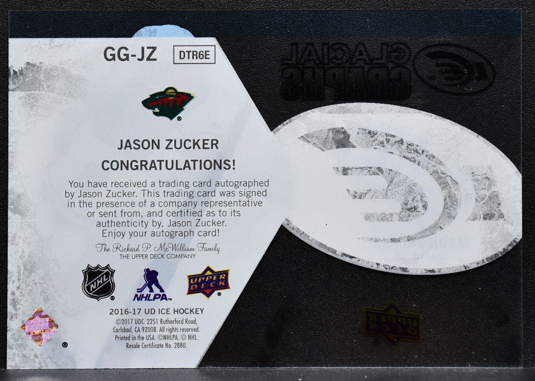 2016-17 Upper Deck ICE Glacial Graphs Jason Zucker GG-JZ Wild Auto 0248