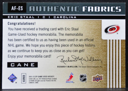 2011-12 SP Game Used Authentic Fabrics Eric Staal AF-ES Hurricanes Jersey 5313