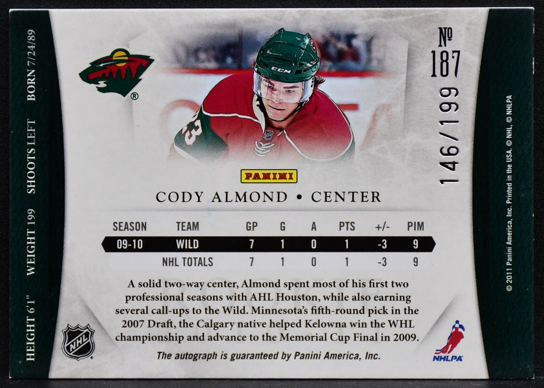 2011-12 Panini Dominion Auto Cody Almond 187 Minnesota Wild Auto