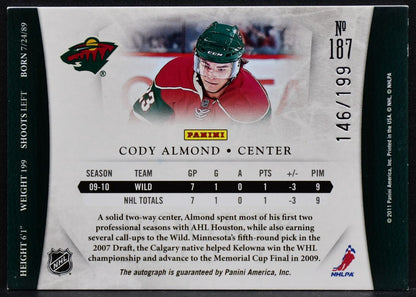 2011-12 Panini Dominion Auto Cody Almond 187 Minnesota Wild Auto