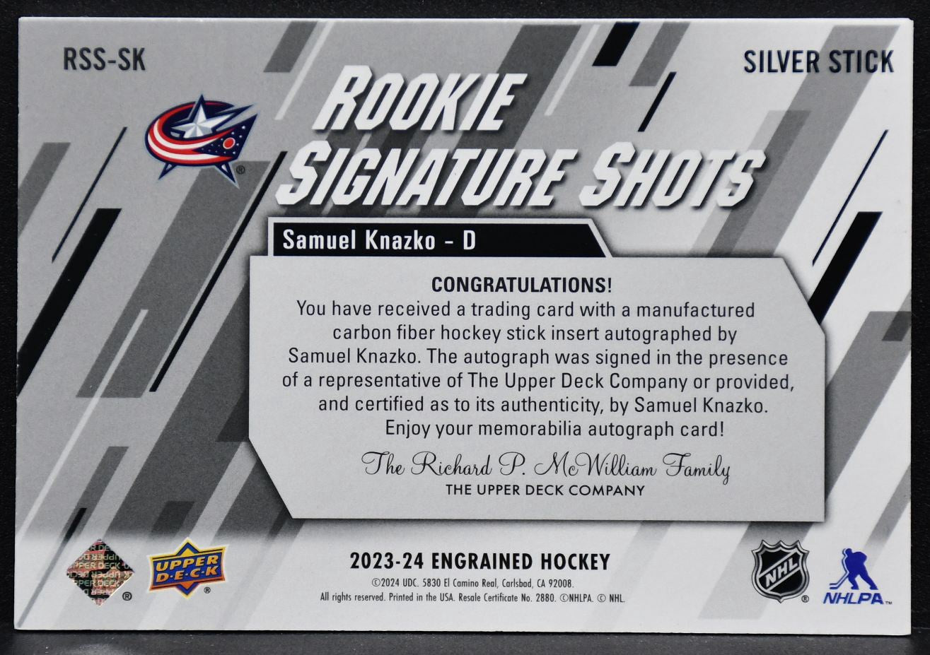 2023-24 UD Engrained Signature Shots Rookie Samuel Knazko RSS-SK RC Auto 053/299