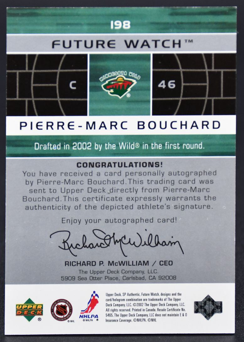 2002-03 SP Authentic Future Watch Auto Bouchard Minnesota Wild RC Auto /999