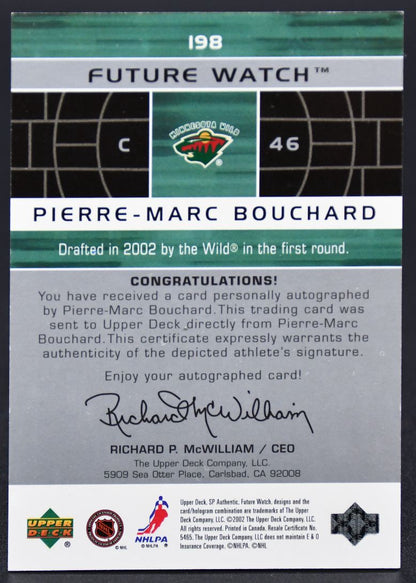 2002-03 SP Authentic Future Watch Auto Bouchard Minnesota Wild RC Auto /999