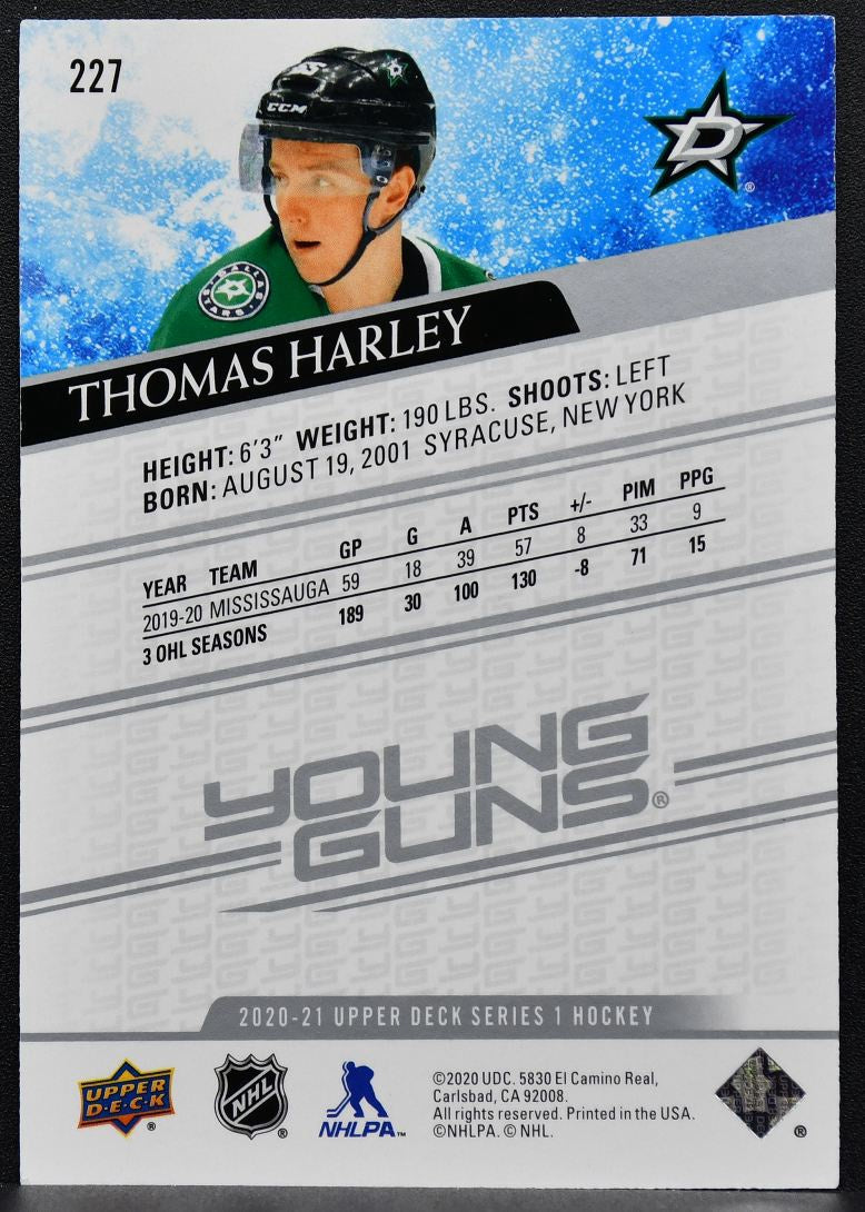 2020-21 Upper Deck Series 1 Young Guns Thomas Harley 227 Dallas Stars RC 8135