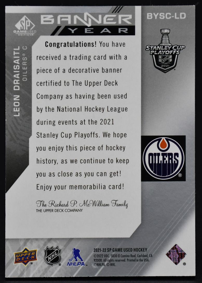 2021-22 SP Game NHL Stanley Cup Playoffs Banner Year Relics Draisaitl Jersey