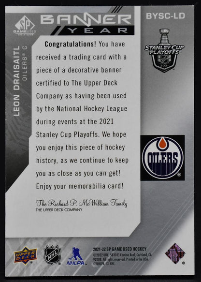 2021-22 SP Game NHL Stanley Cup Playoffs Banner Year Relics Draisaitl Jersey
