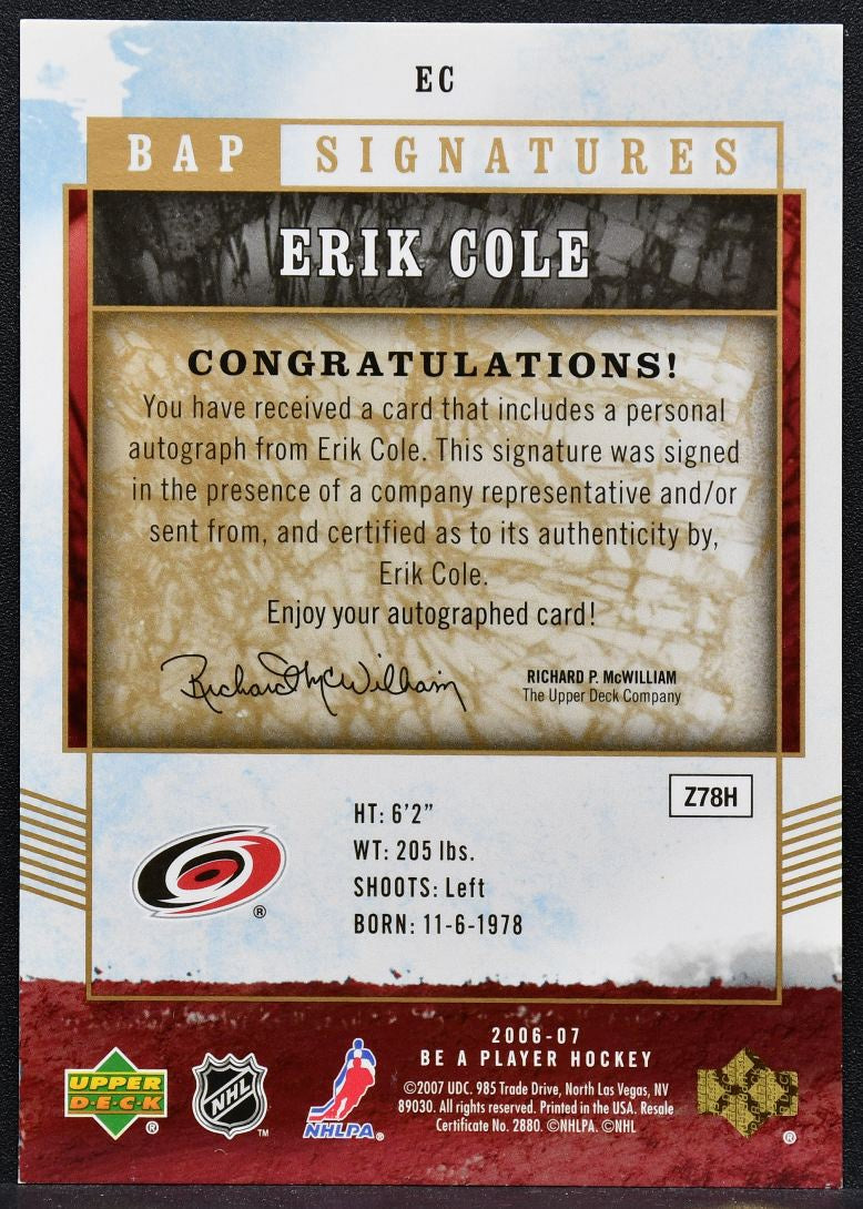 2006-07 Upper Deck Be A Player Signatures Erik Cole EC Auto 5164