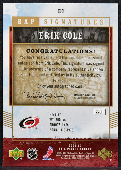 2006-07 Upper Deck Be A Player Signatures Erik Cole EC Auto 5164